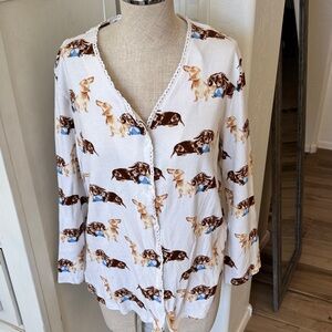 CuddleDown L doxie wiener dog dachshund print 2 pc pj set